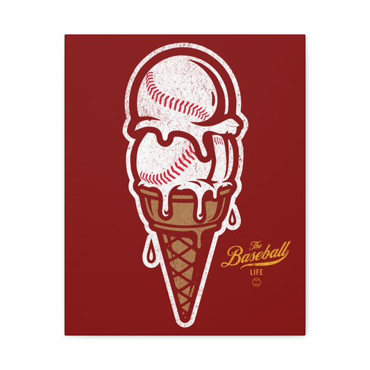 Baseball Ice Cream Cone Wall Art Canvas_Cardinal Red