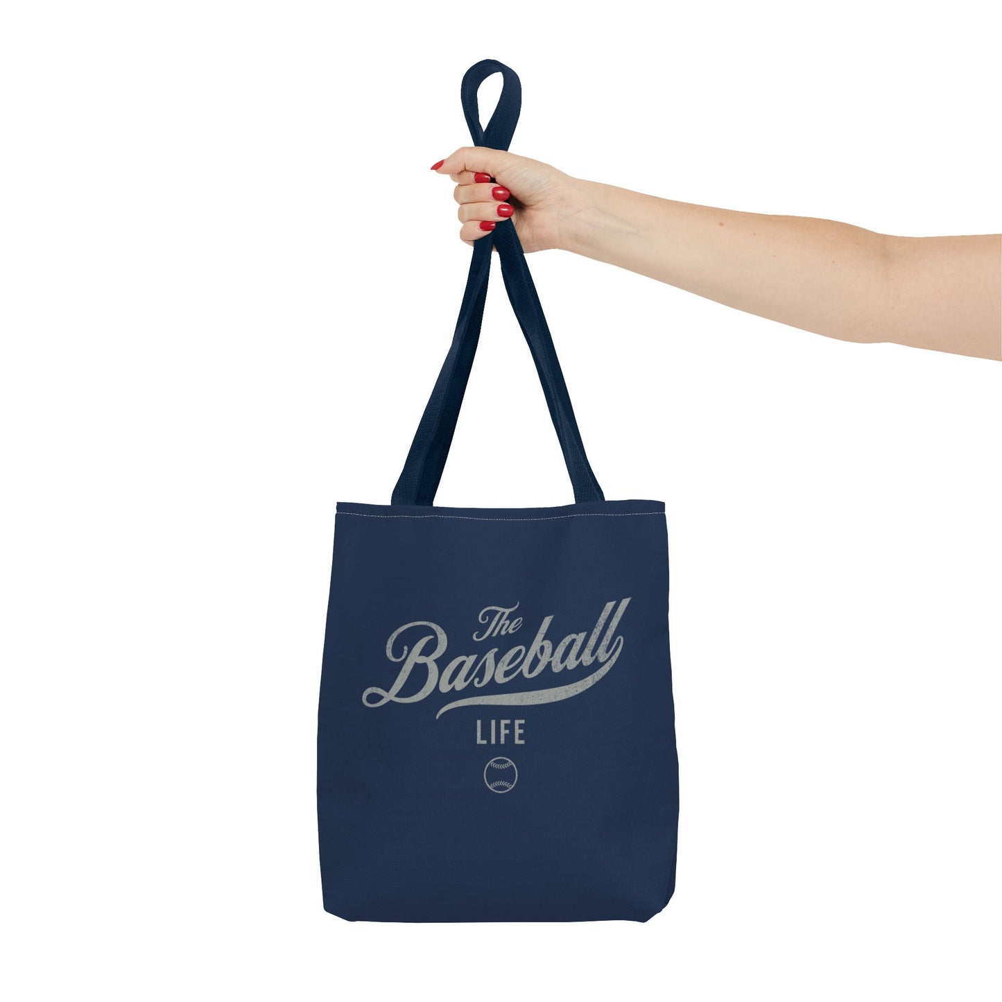 The Baseball Life Tote Bag_Navy w Silver Gray Print