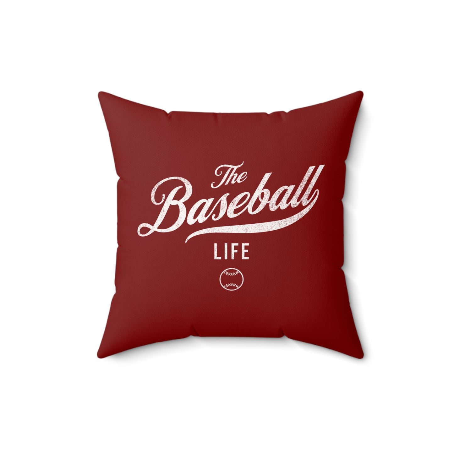 The Baseball Life Accent Pillow_Maroon w White Print