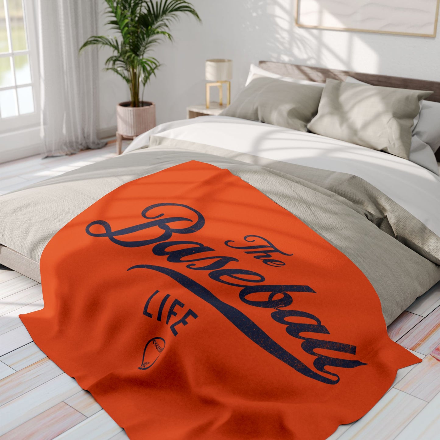 Fleece Blanket_Orange w Navy Print