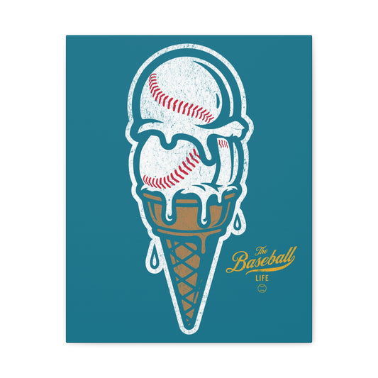 Baseball Ice Cream Cone Wall Art Canvas_Deep Aqua