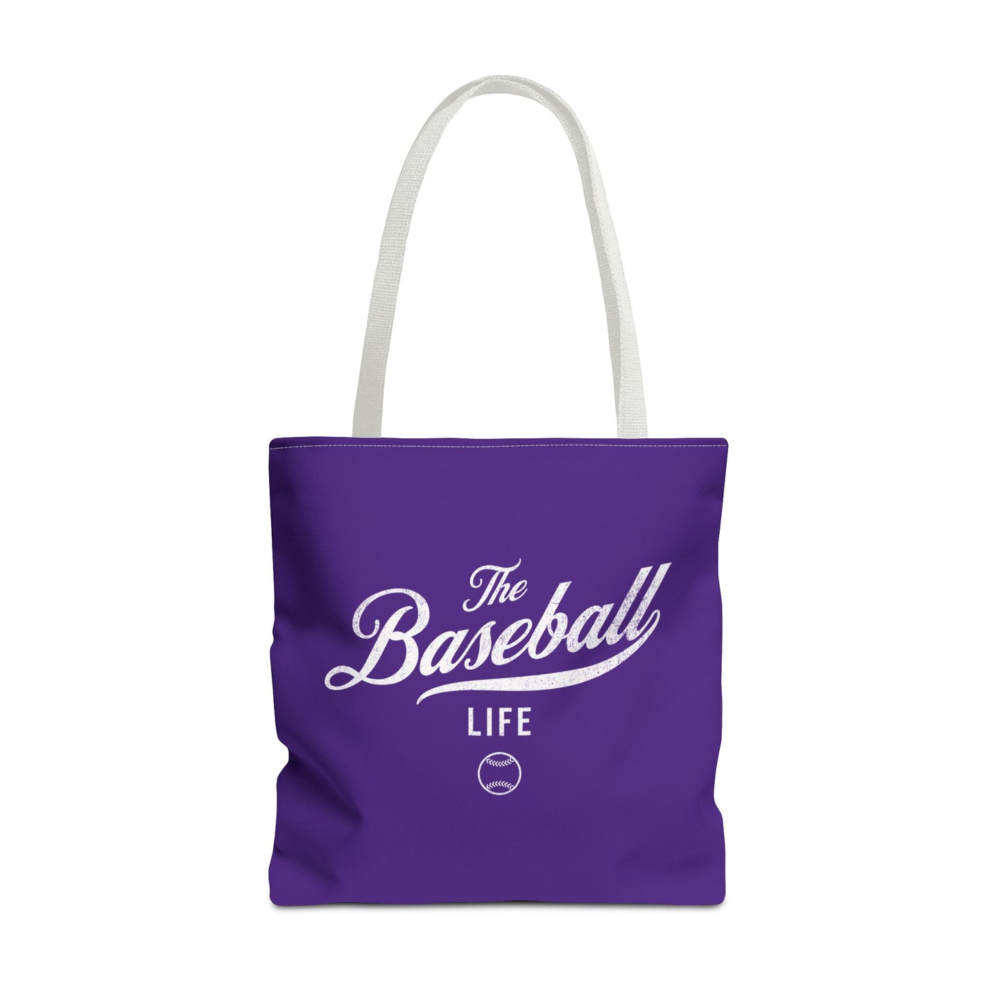 The Baseball Life Tote Bag_Purple w White Print