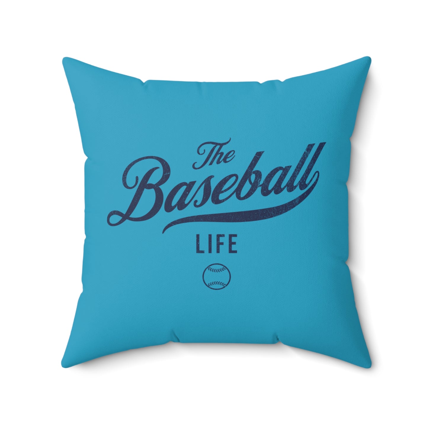 The Baseball Life Accent Pillow_Turquoise w Navy Print