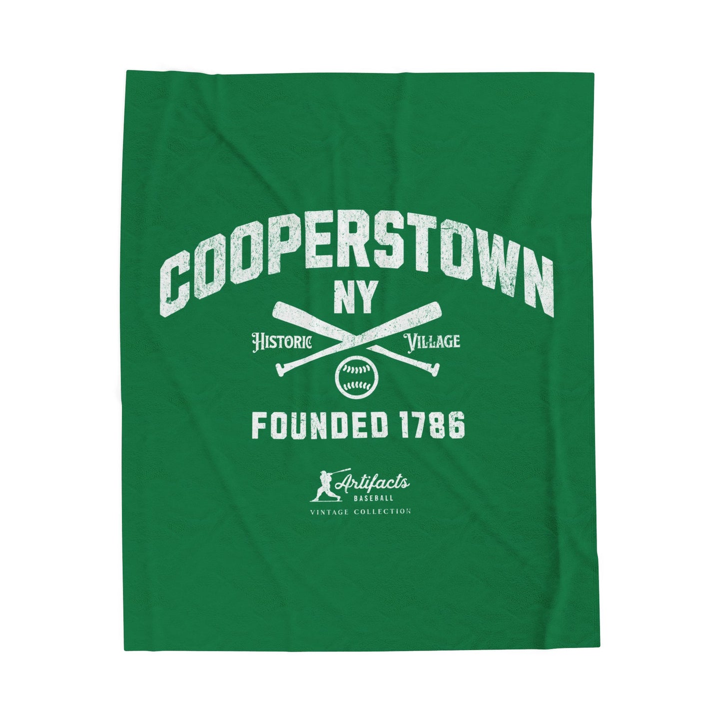 Velveteen Plush Blanket_Artifacts Baseball Collection_Cooperstown NY_Green