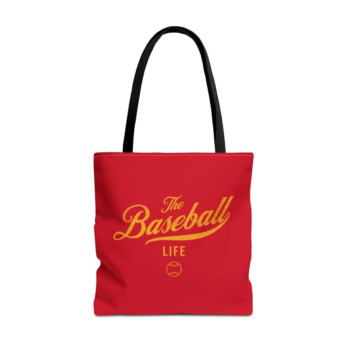 The Baseball Life Tote Bag_Red w Yellow Gold Print