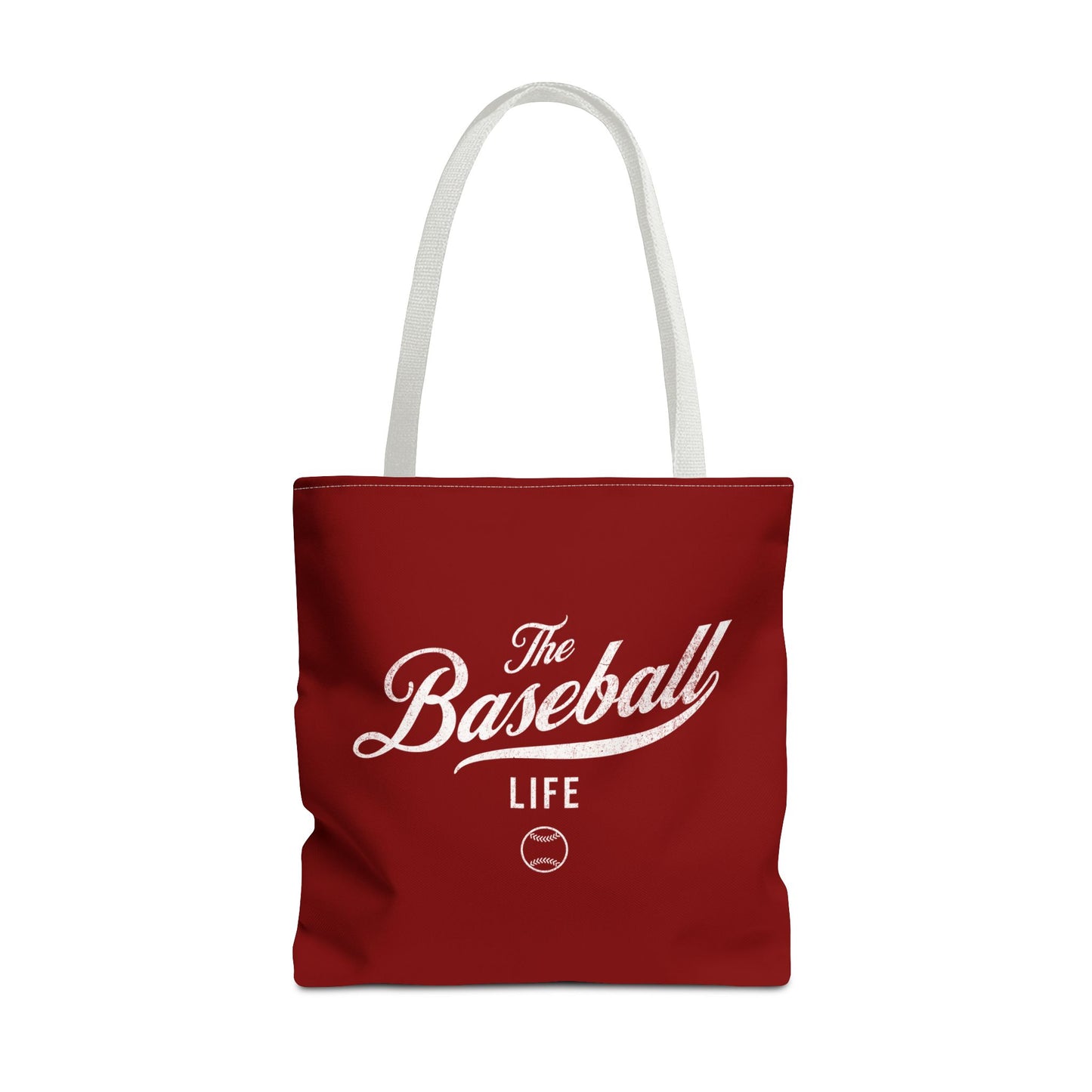 The Baseball Life Tote Bag_Maroon w White Print