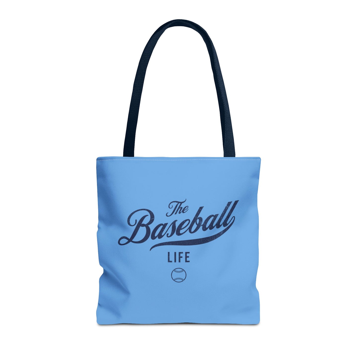The Baseball Life Tote Bag_Carolina Blue w Navy Print