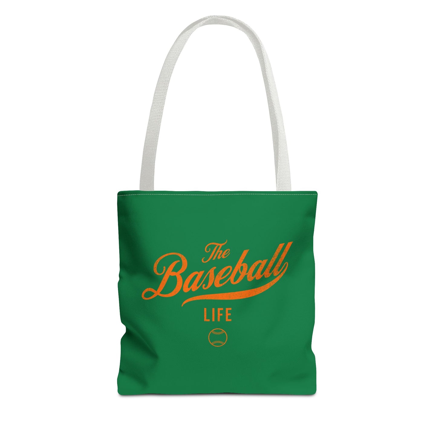 The Baseball Life Tote Bag_Green w Orange Print
