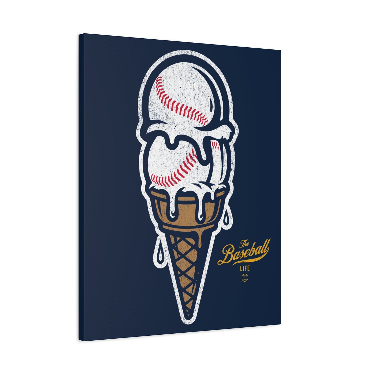 Baseball Ice Cream Cone Wall Art Canvas_Navy