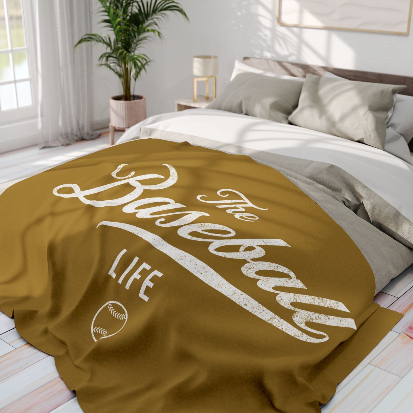 Fleece Blanket_Old Gold w White Print