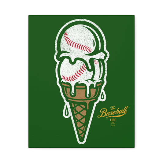 Baseball Ice Cream Cone Wall Art Canvas_Grass Green