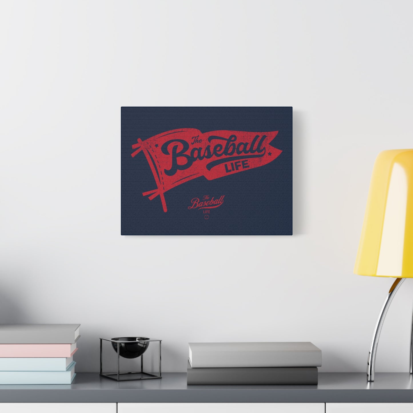 Classic Pennant Wall Art Canvas_Red Print on Navy