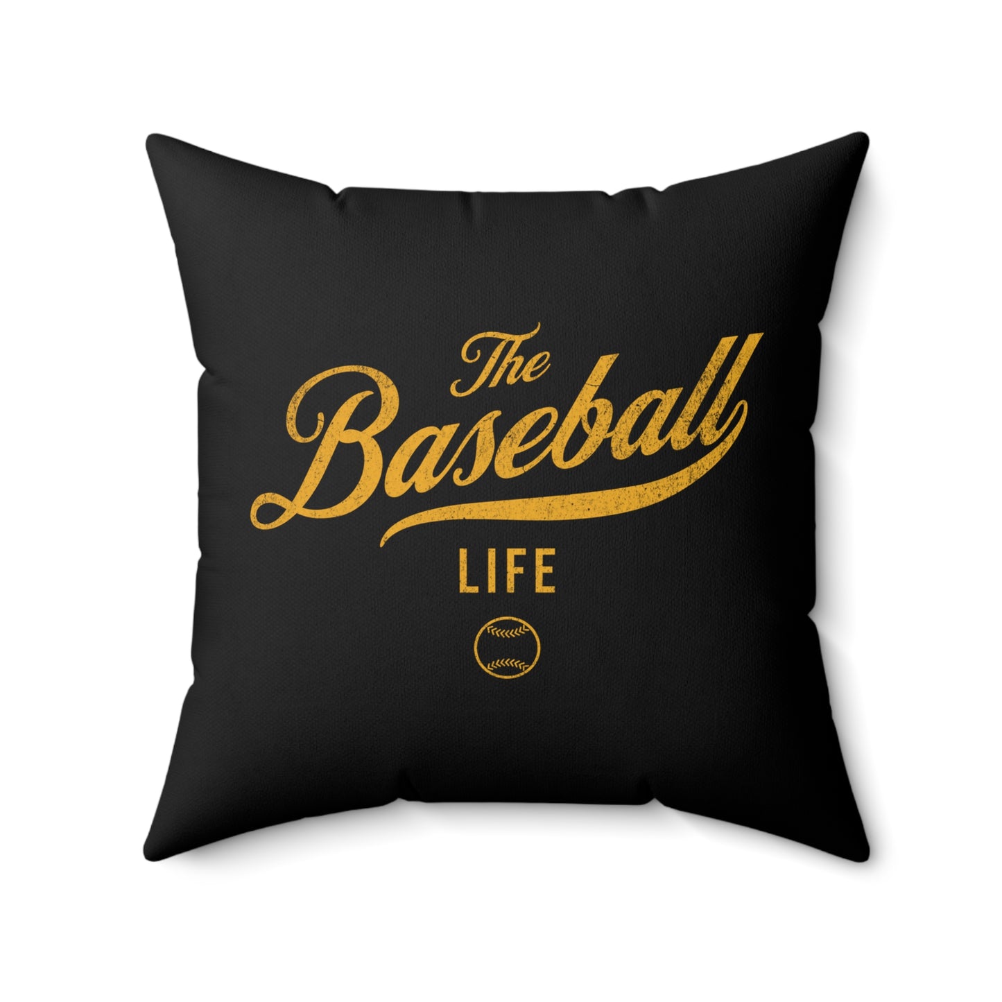 The Baseball Life Accent Pillow_Black w Yellow Print