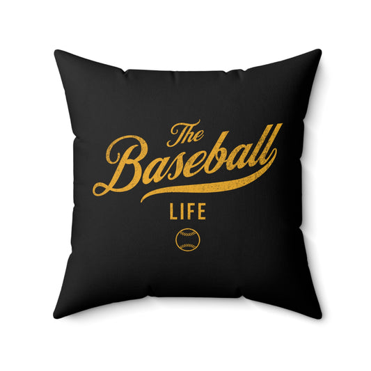 The Baseball Life Accent Pillow_Black w Yellow Gold Print