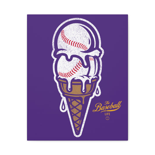Baseball Ice Cream Cone Wall Art Canvas_Purple
