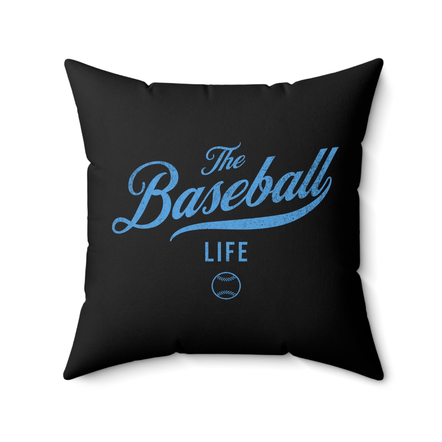 The Baseball Life Accent Pillow_Black w Carolina Blue Print