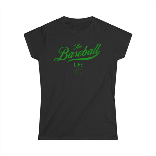 The Baseball Life Classic Script Tee_Women's_Green Print