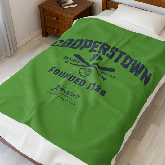 Velveteen Plush Blanket_Artifacts Baseball Collection_Cooperstown NY_Grass Green