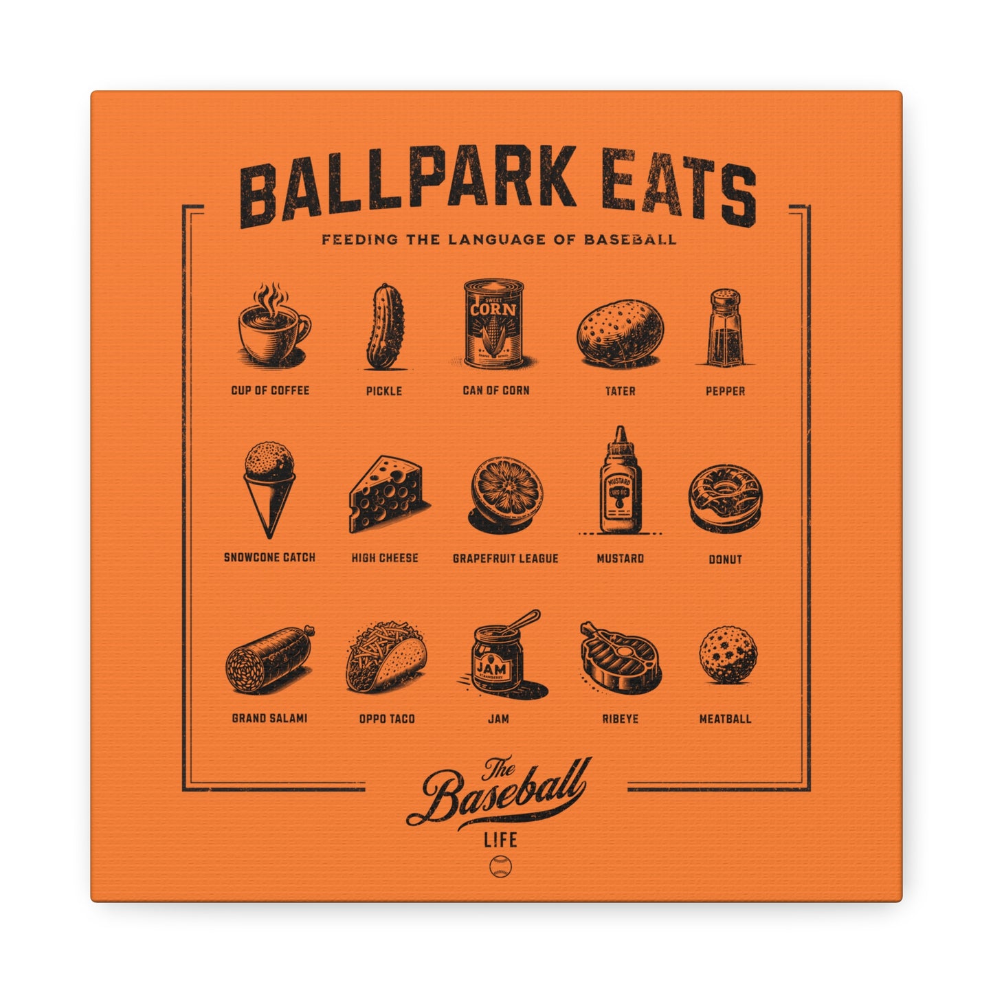 Ballpark Eats_Feeding the Language of Baseball Wall Art Canvas_Orange