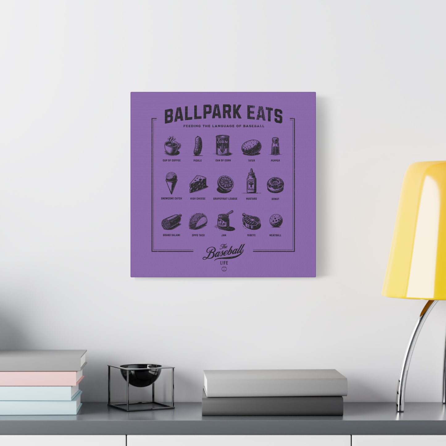 Ballpark Eats_Feeding the Language of Baseball Wall Art Canvas_Light Purple
