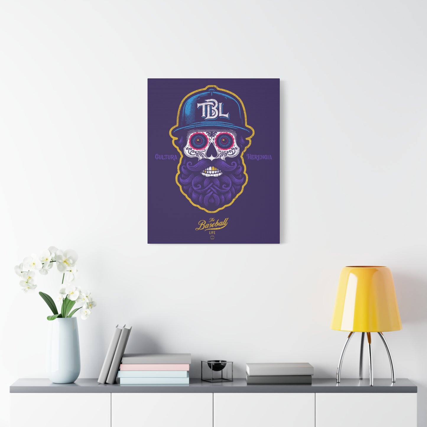 Beisbol Sugar Skull Series_Player 2 Wall Art Canvas_Purple