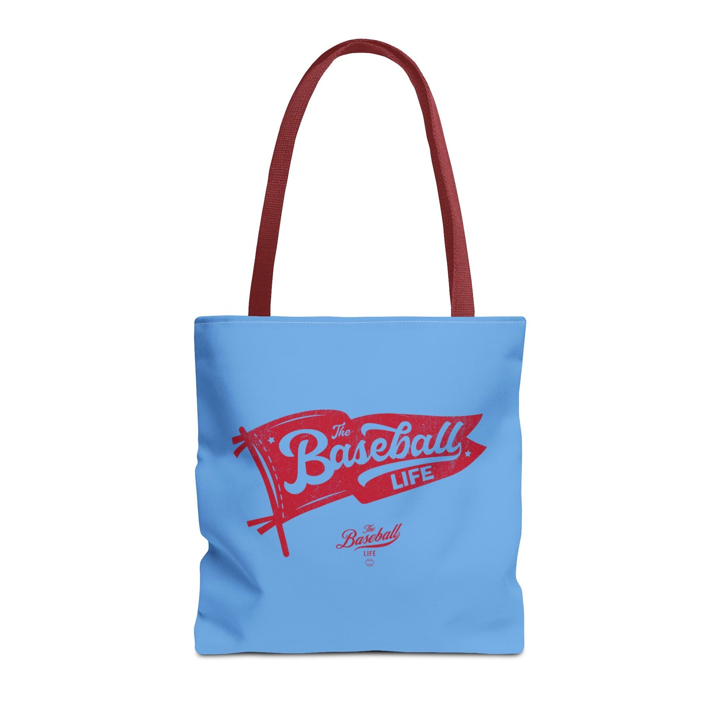 Vintage Pennant Tote Bag_Red Print on Carolina Blue