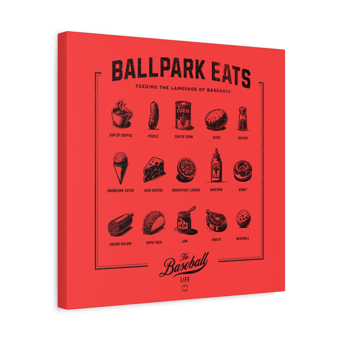 Ballpark Eats_Feeding the Language of Baseball Wall Art Canvas_Coral Red