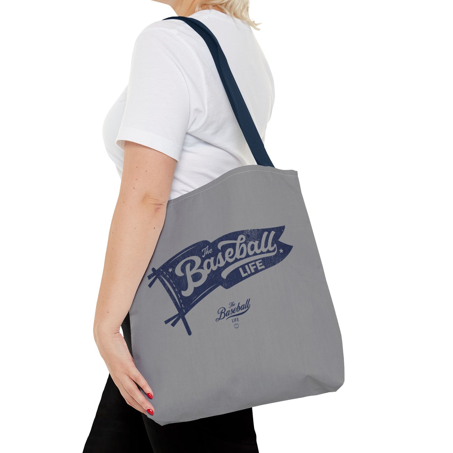 Vintage Pennant Tote Bag_Navy Print on Medium Gray