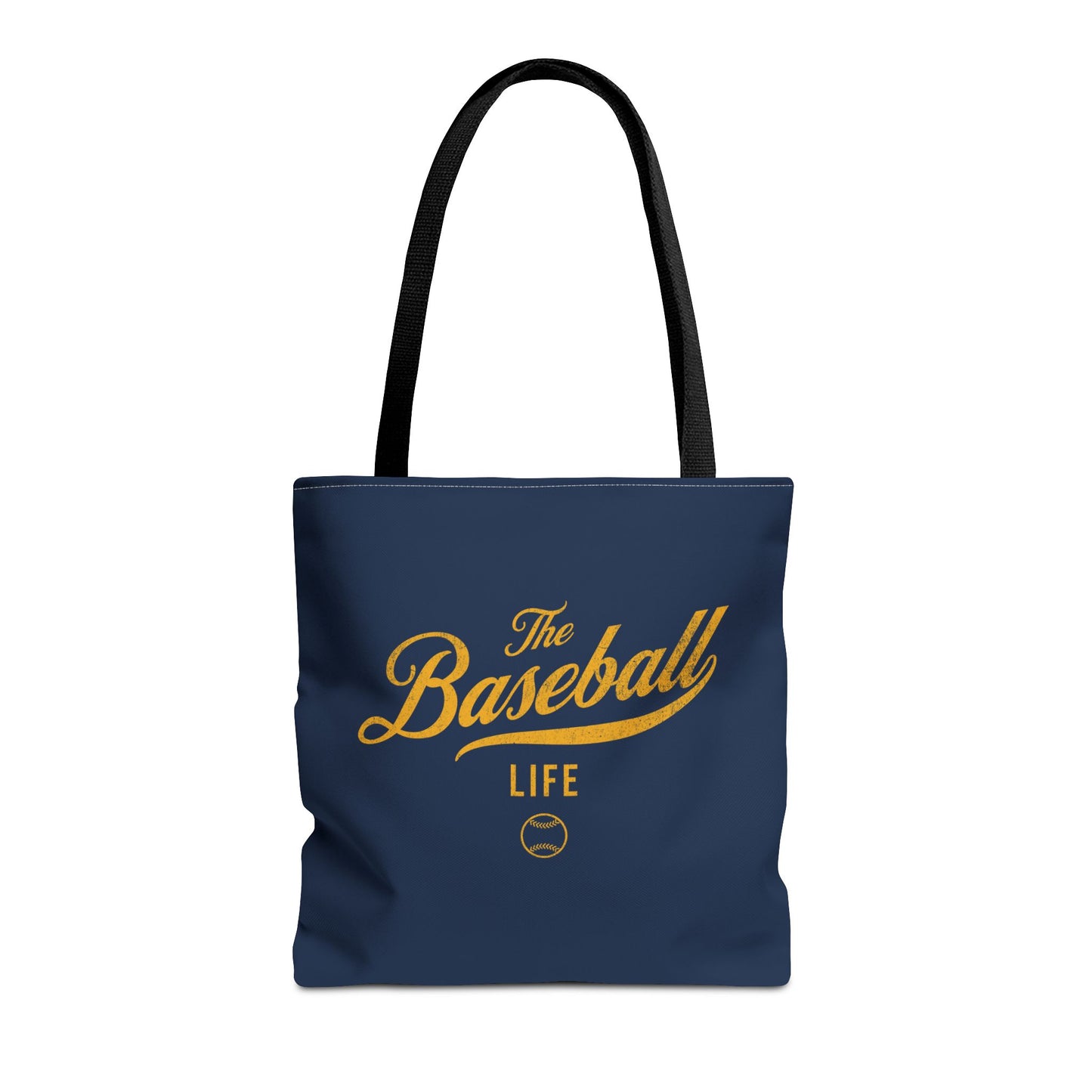The Baseball Life Tote Bag_Navy w Yellow Gold Print