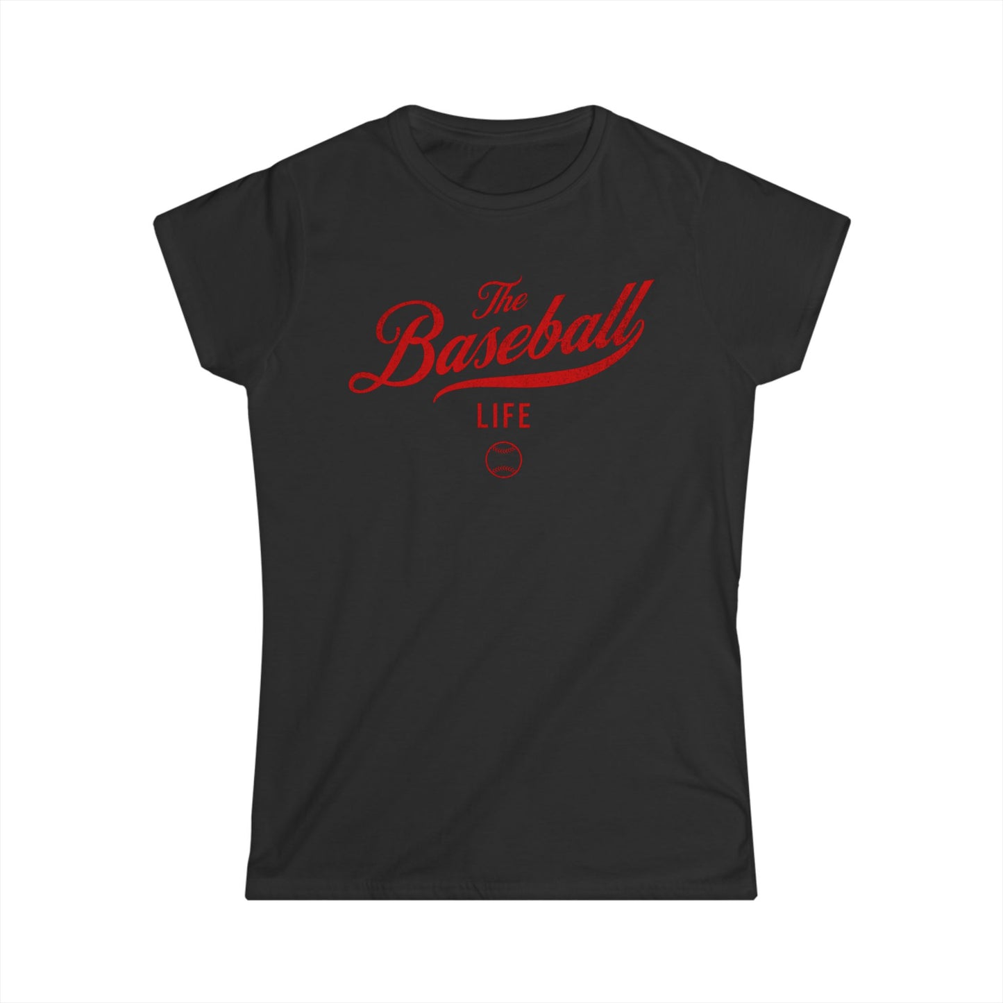 The Baseball Life Classic Script Tee_Women's_Red Print