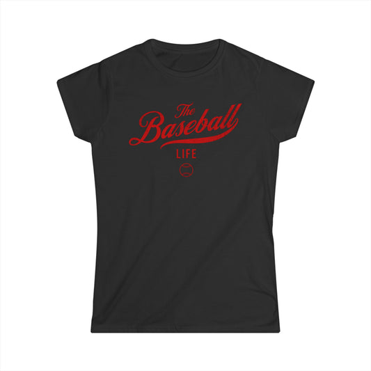 The Baseball Life Classic Script Tee_Women's_Red Print