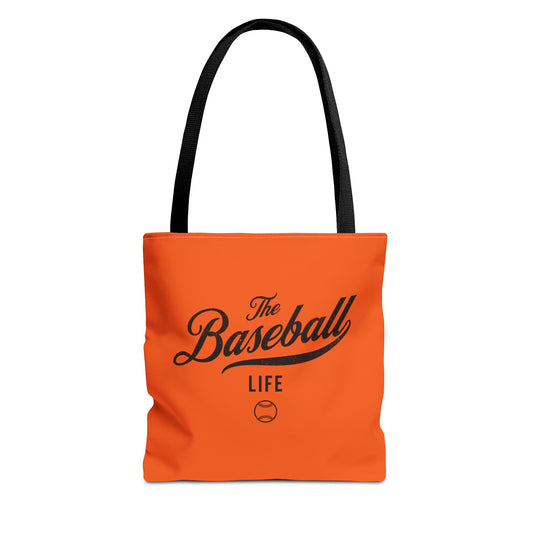 The Baseball Life Tote Bag_Orange w Black Print