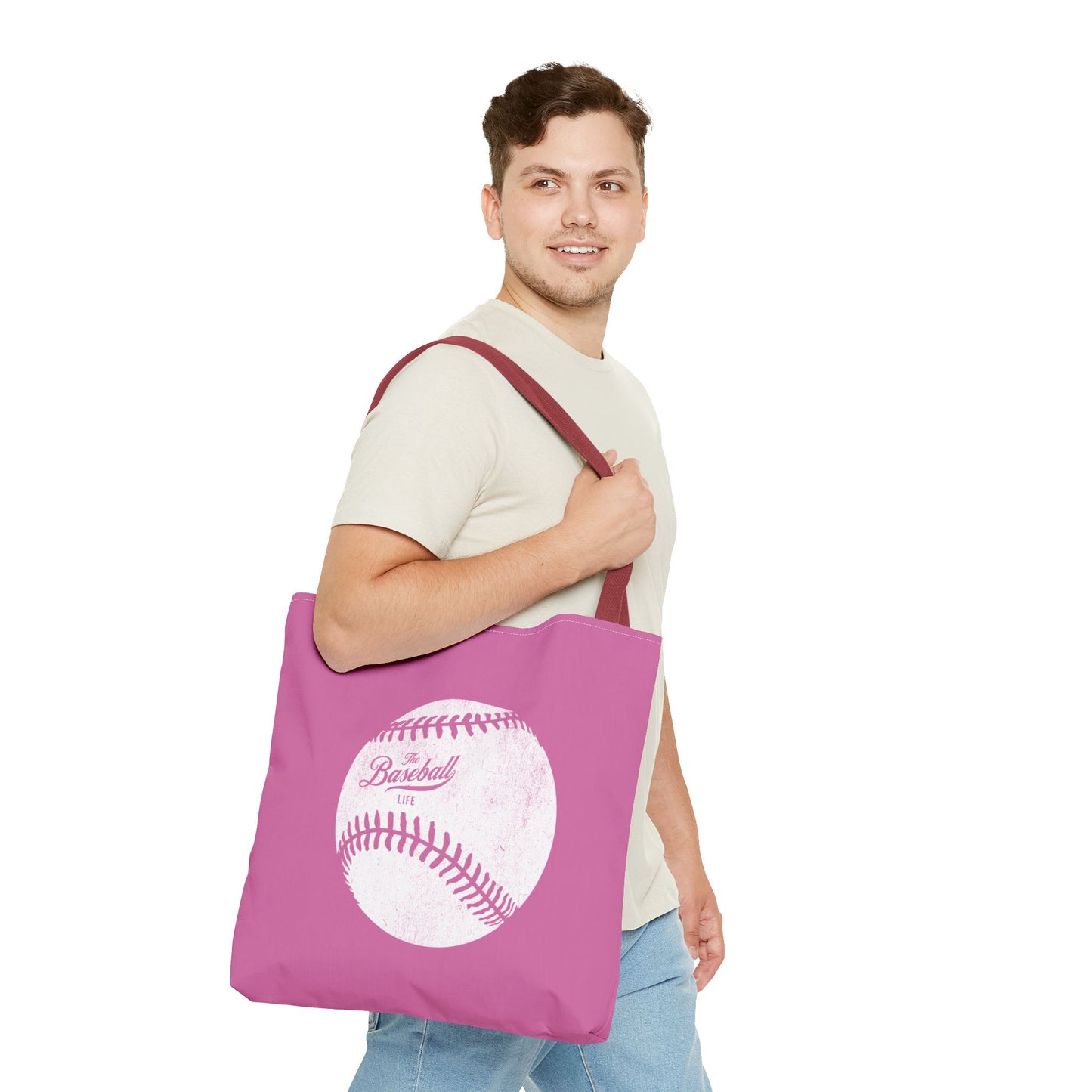 Weathered Baseball Tote Bag_Bubble Gum