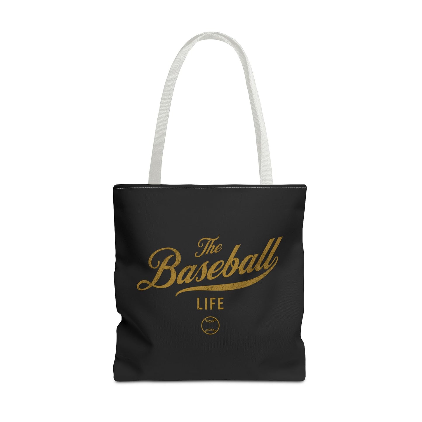 The Baseball Life Tote Bag_Black w Old Gold Print