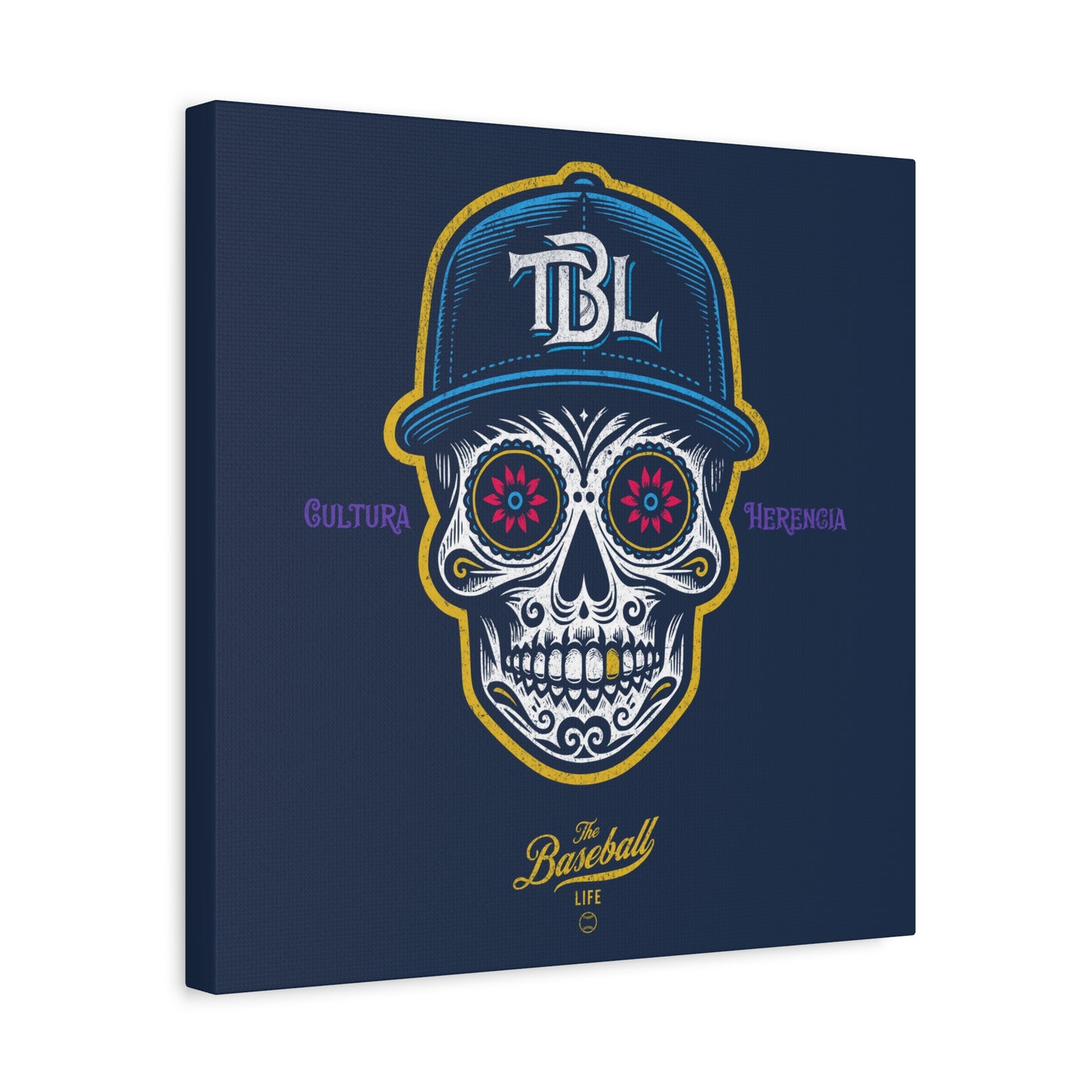 Beisbol Sugar Skull Series_Player 1 Wall Art Canvas_Navy