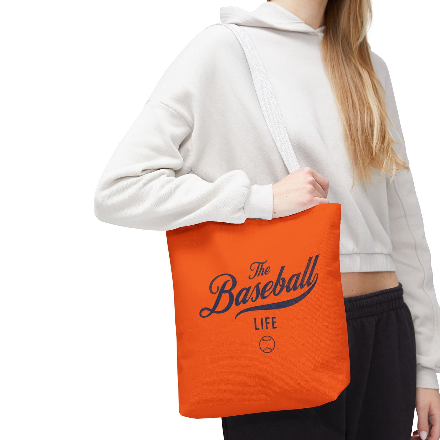 The Baseball Life Tote Bag_Orange w Navy Print