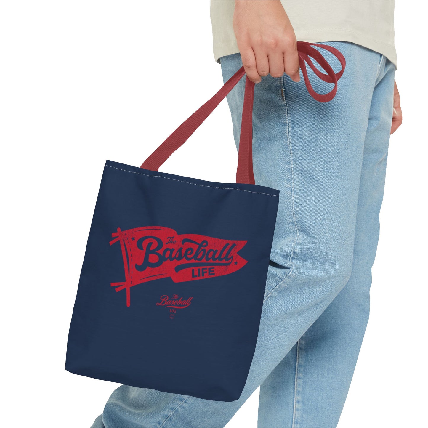 Vintage Pennant Tote Bag_Red Print on Navy