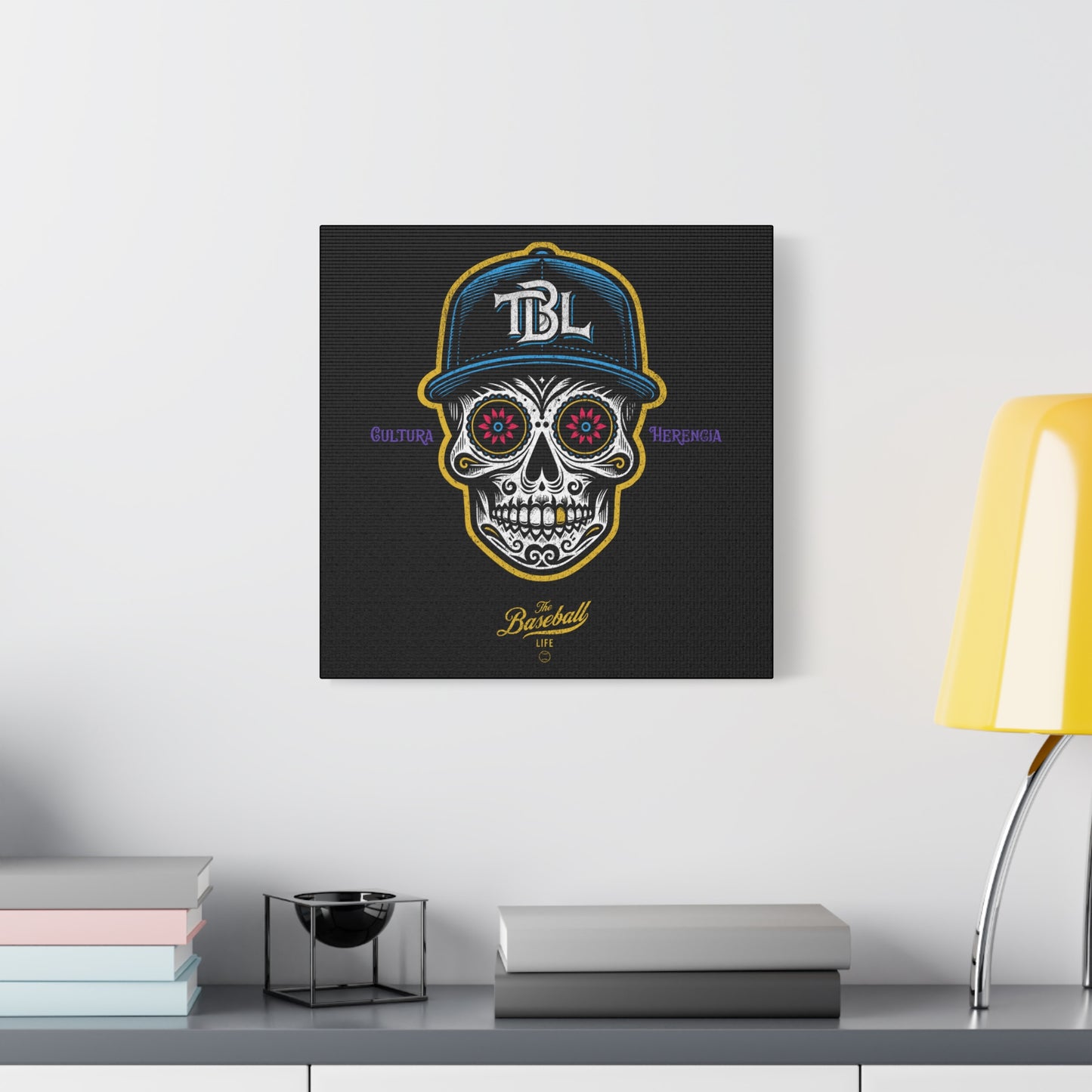 Beisbol Sugar Skull Series_Player 1 Wall Art Canvas_Black