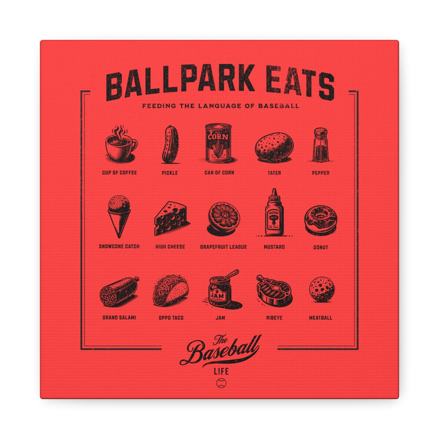 Ballpark Eats_Feeding the Language of Baseball Wall Art Canvas_Coral Red