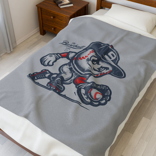 Velveteen Plush Blanket_Mr. Baseball Mascot Fielding