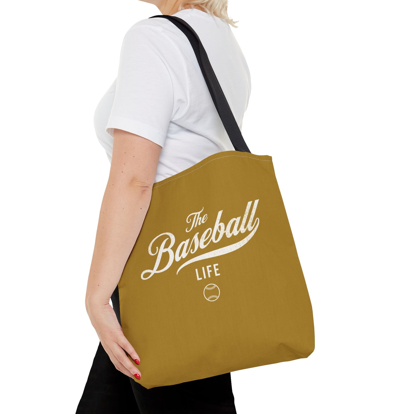 The Baseball Life Tote Bag_Old Gold w White Print