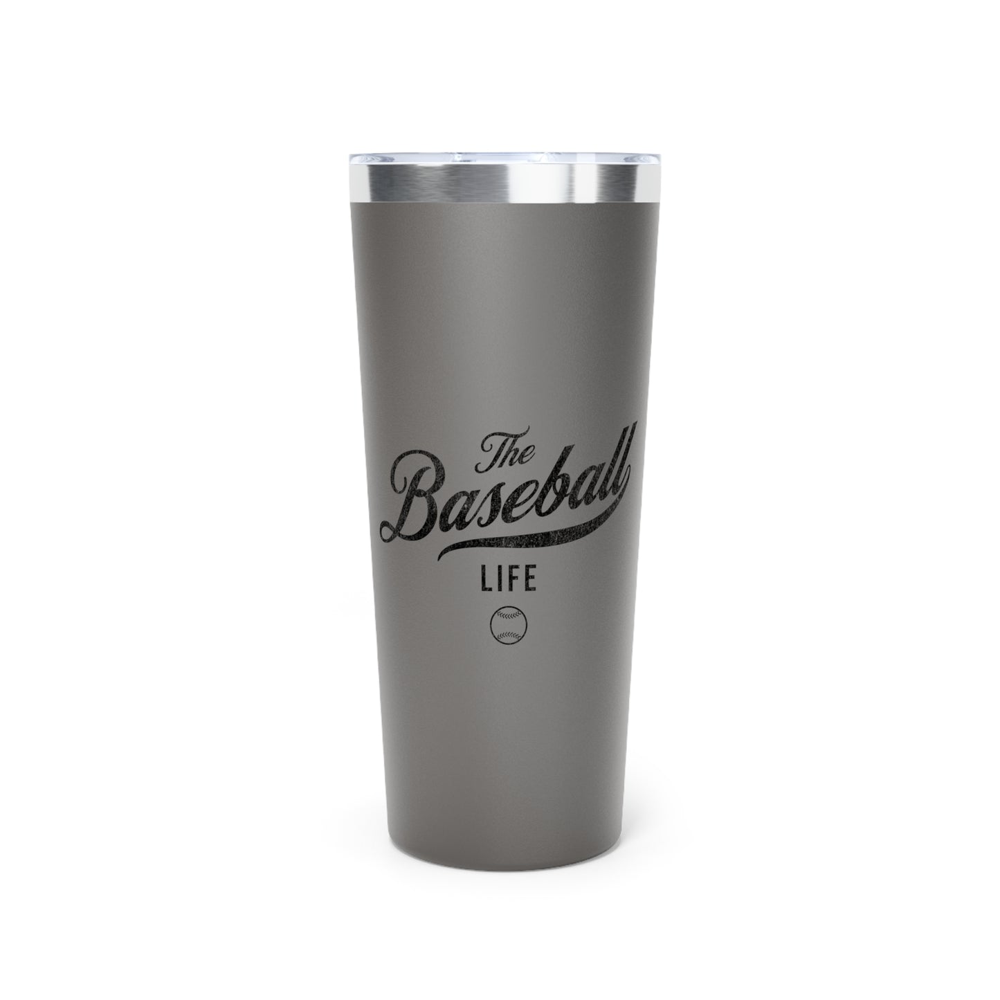 The Baseball Life 22oz Insulated Travel Tumbler_Gray w Black Print