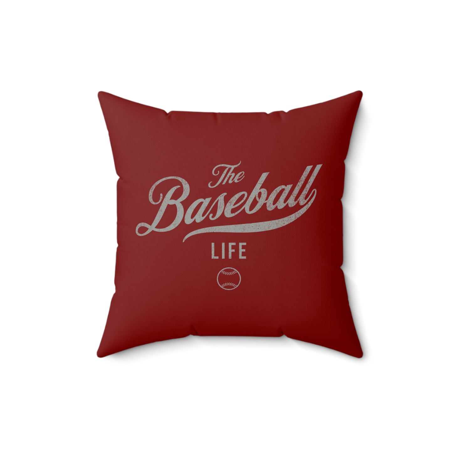 The Baseball Life Accent Pillow_Maroon w Silver Gray Print