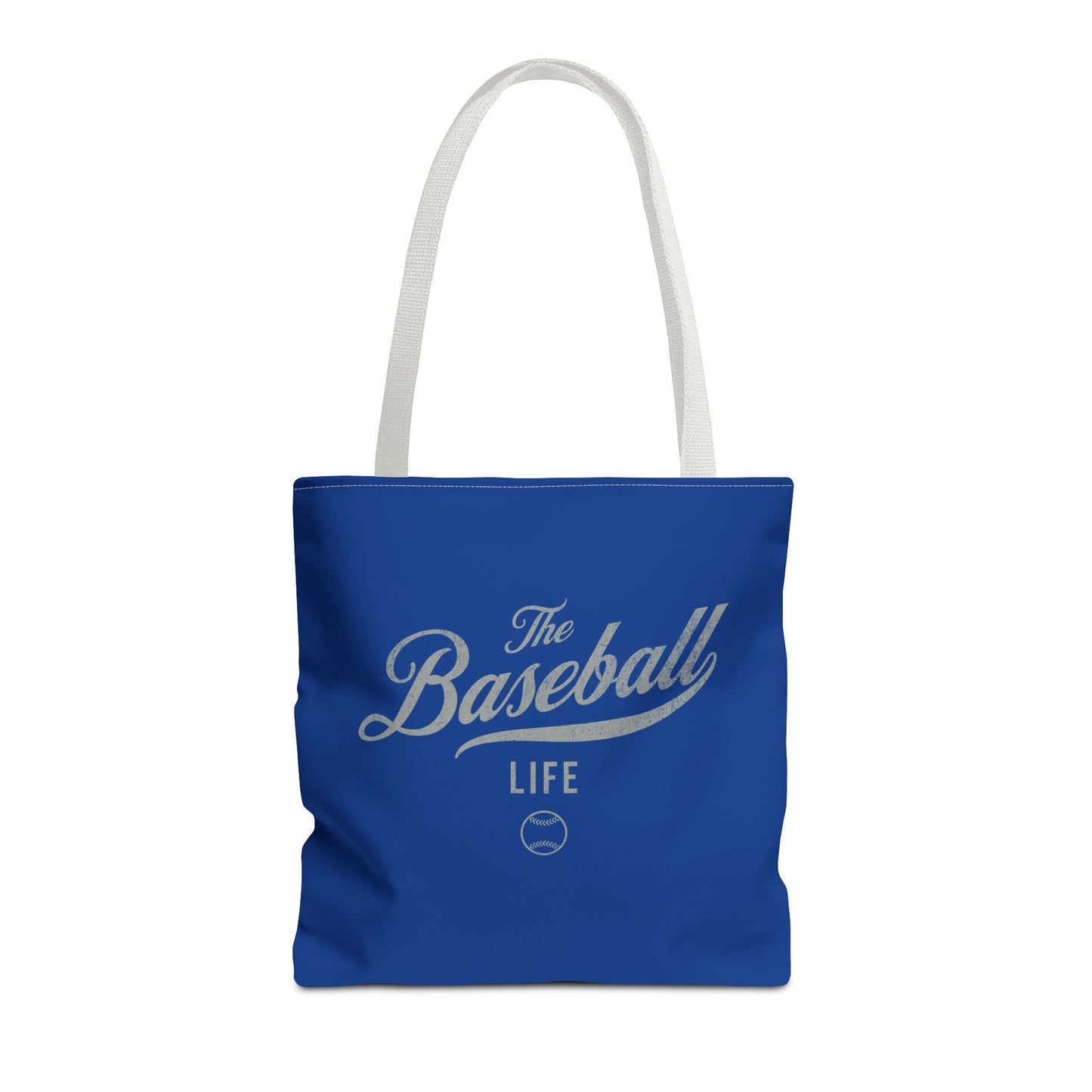 The Baseball Life Tote Bag_Royal Blue w Silver Gray Print