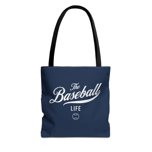 The Baseball Life Tote Bag_Navy w White Print