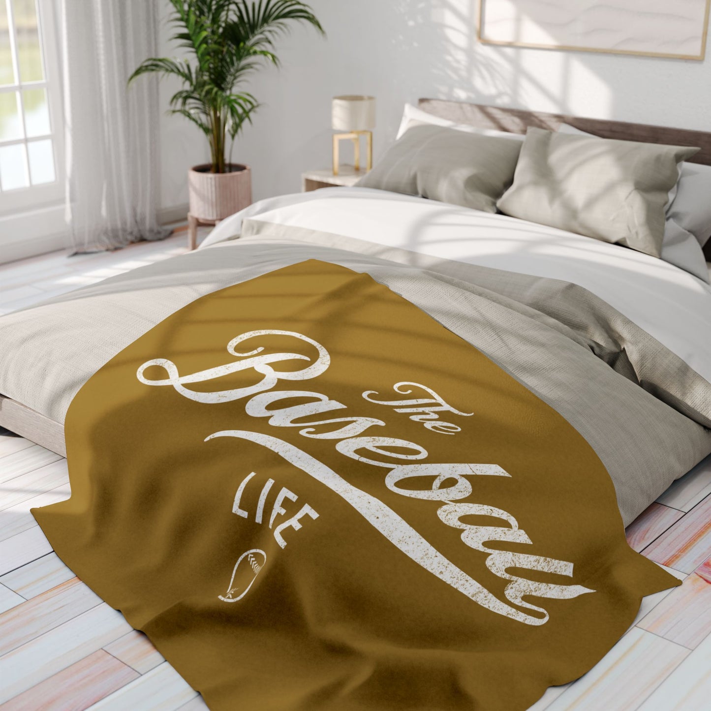 Fleece Blanket_Old Gold w White Print