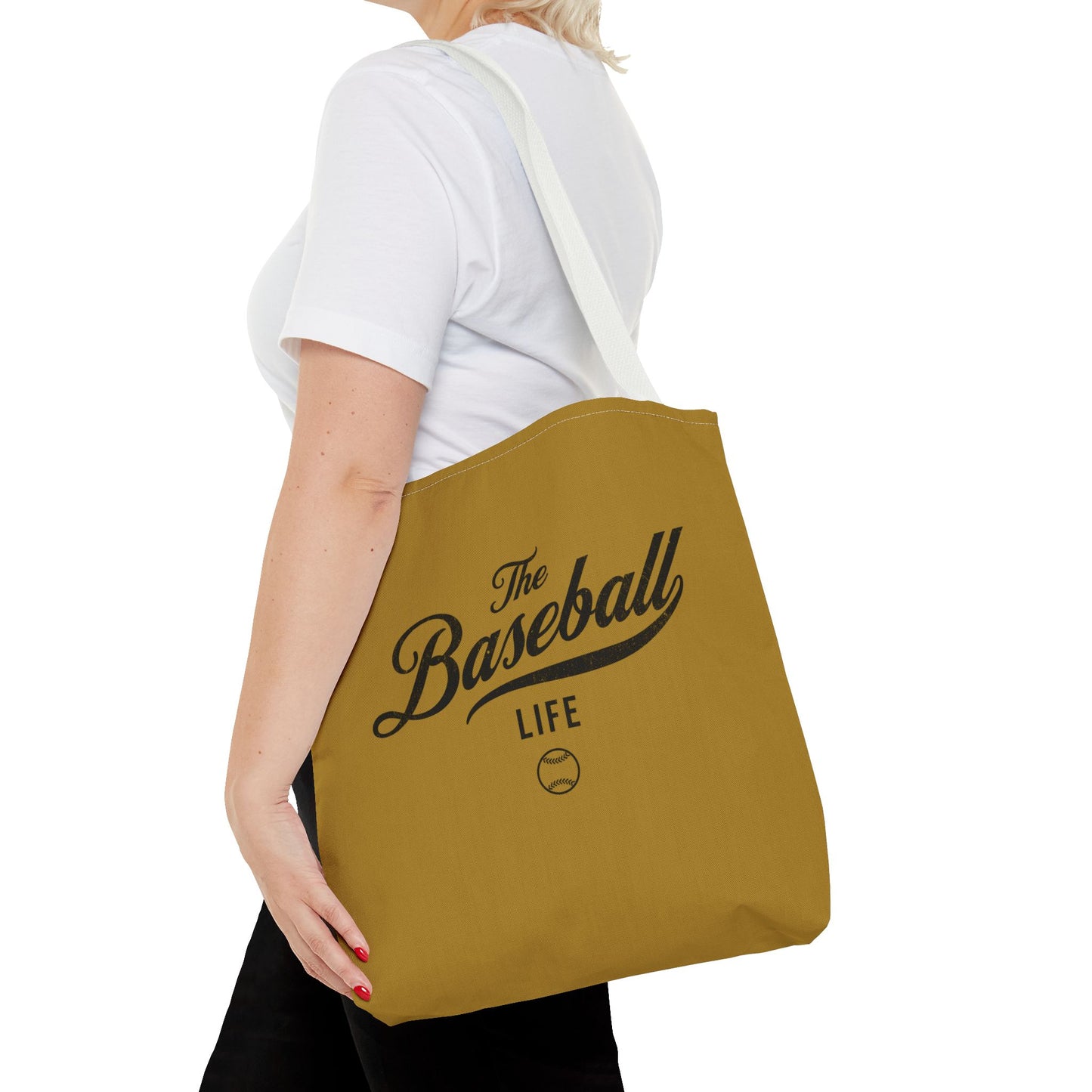 The Baseball Life Tote Bag_Old Gold w Black Print