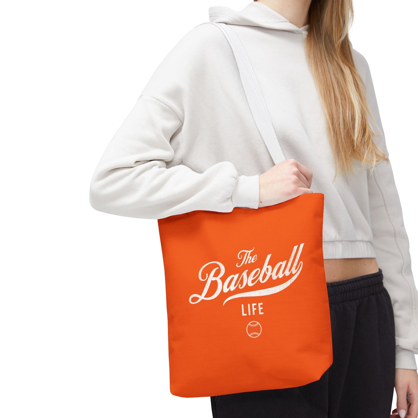 The Baseball Life Tote Bag_Orange w White Print