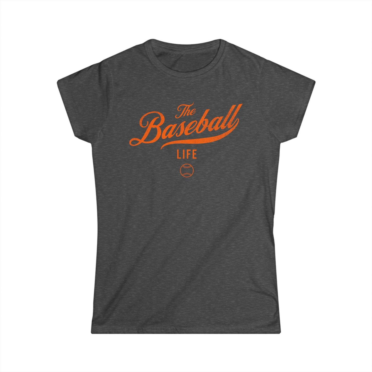 The Baseball Life Classic Script Tee_Women's_Orange Print
