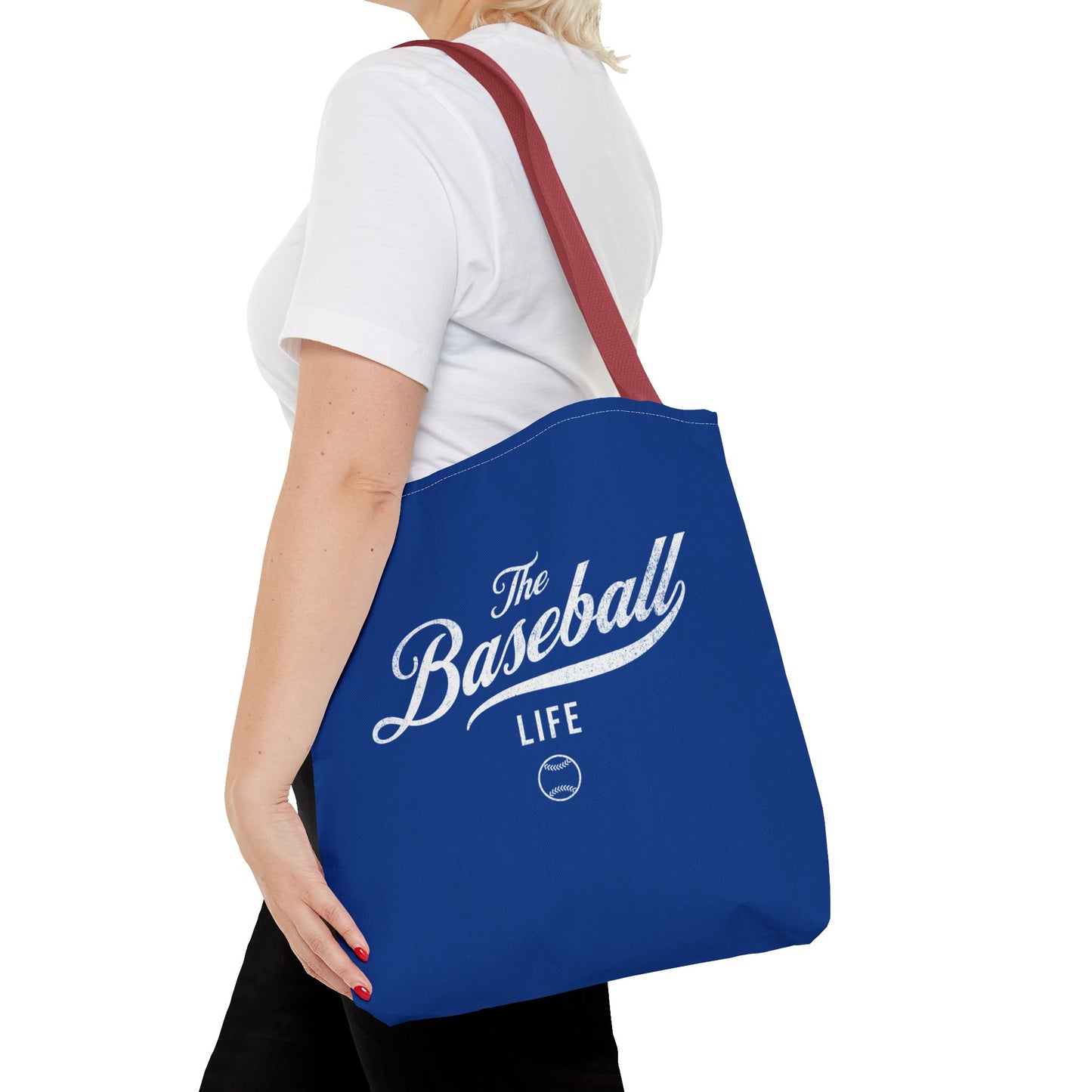 The Baseball Life Tote Bag_Royal Blue w White Print